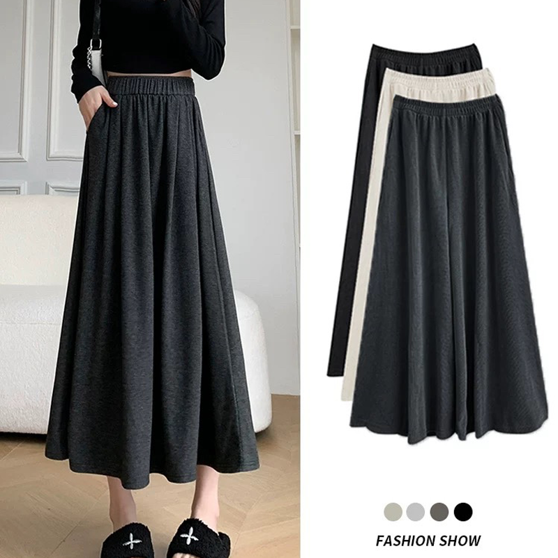 糯米遛彎山本高腰垂感顯瘦簡約百搭半身裙-lululam