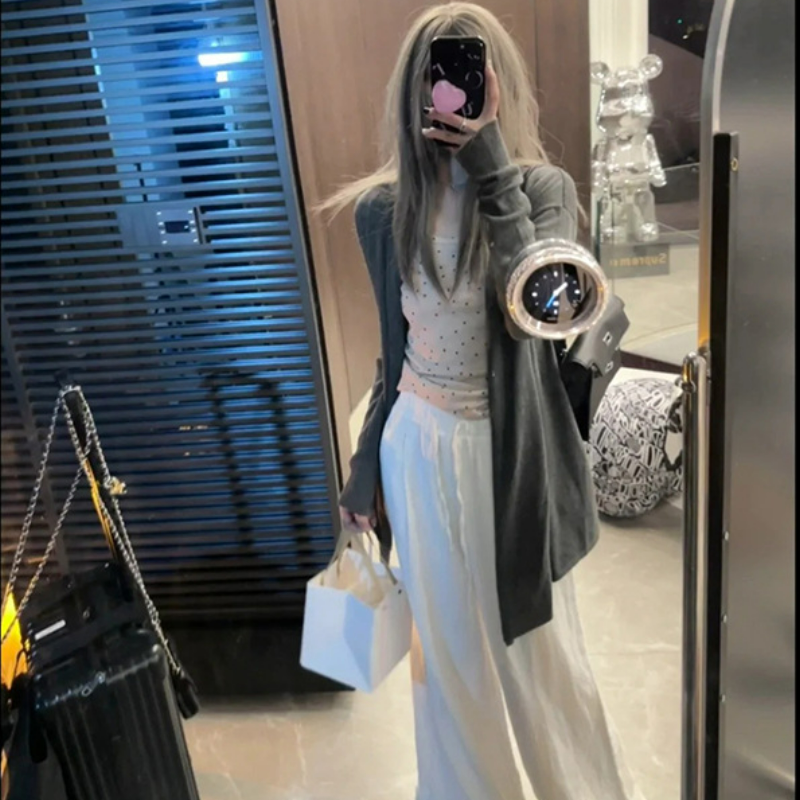 韓版寬鬆休閑中長款外套薄款毛衣針織開衫-lululam