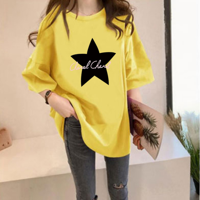 【全十色】中長款韓版寬鬆卡通印花短袖-lululam