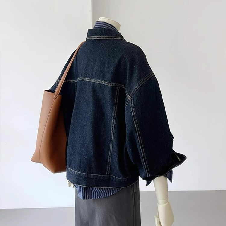 港風復古設計寬鬆顯瘦百搭牛仔外套