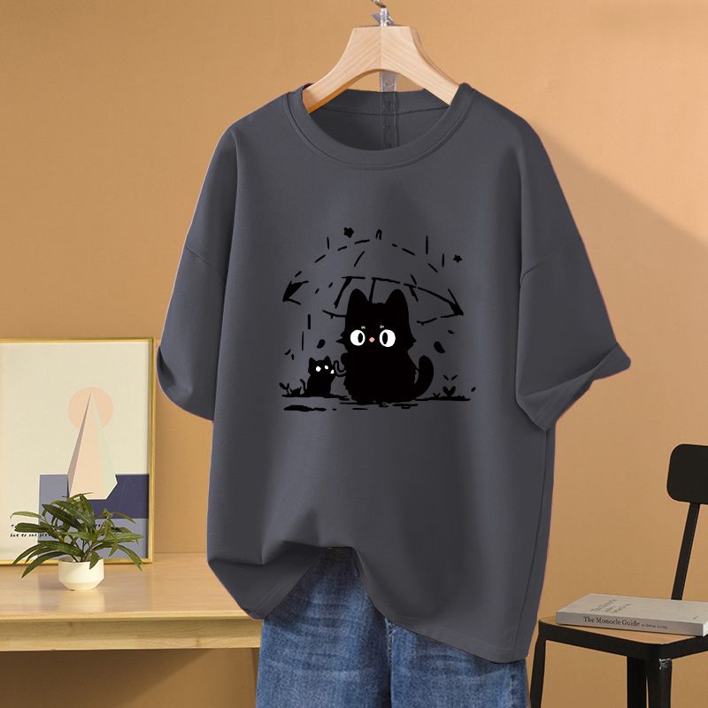 純棉寬鬆休閒顯瘦貓咪印花短袖t恤