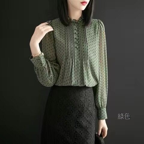 氣質寬鬆長袖時尚洋氣雪紡襯衫-lululam