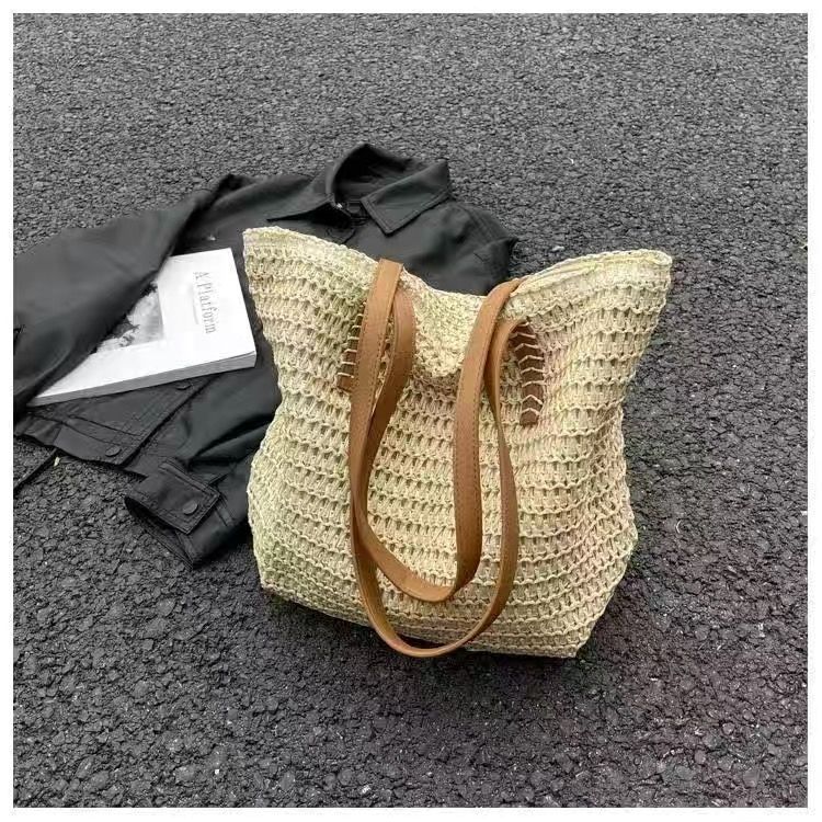 草編海邊沙灘高級大容量鏤空編織包