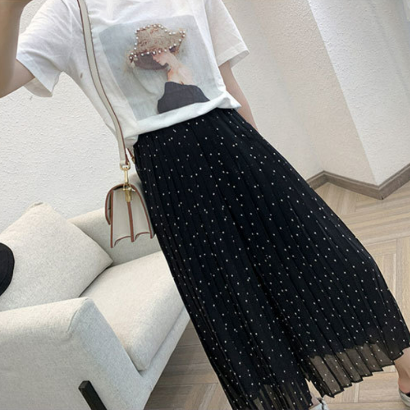 大碼百褶雪紡高腰寬鬆顯瘦九分闊腿褲-lululam