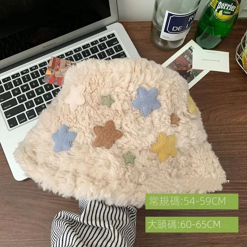 顯臉小毛絨漁夫帽大頭水桶毛絨帽子