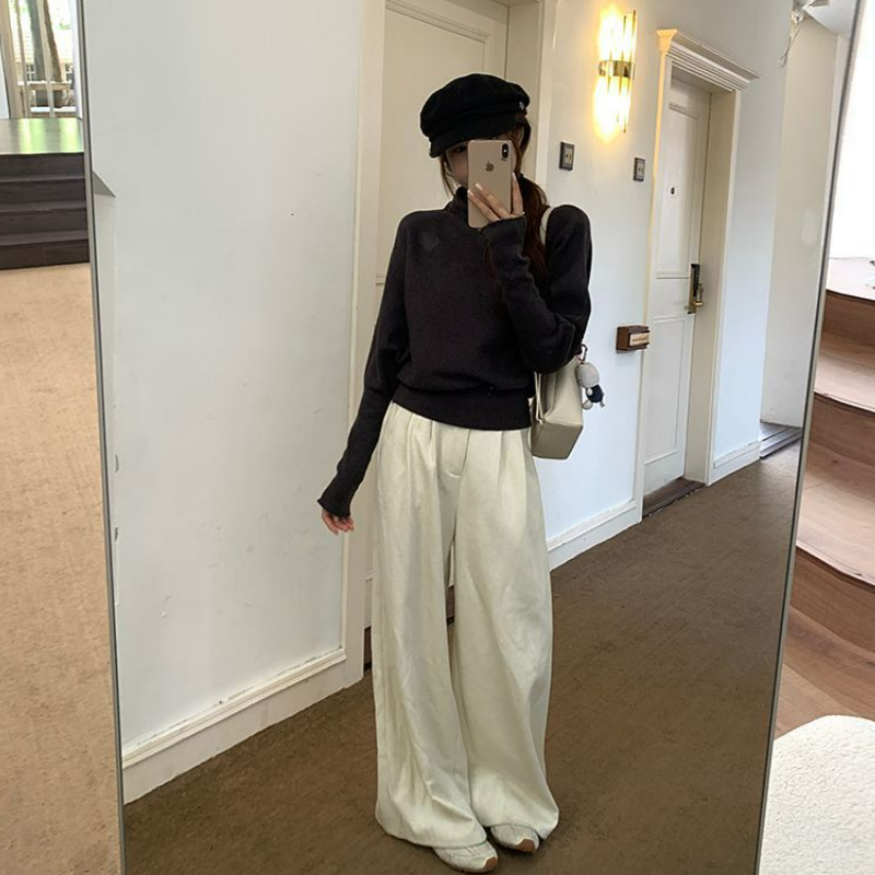 百搭高領蝙蝠袖收腰顯瘦打底針織衫