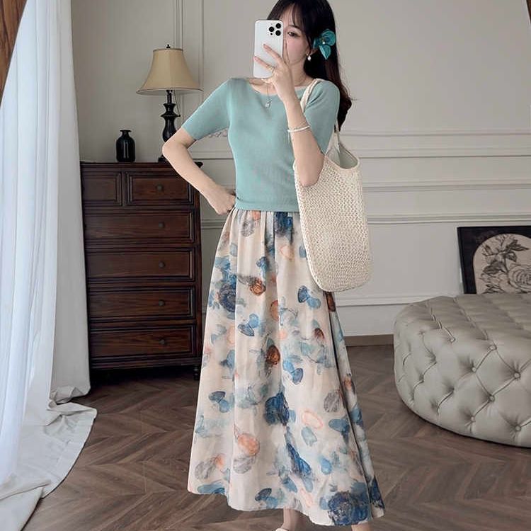 藝術系水墨暈染A字鬆緊腰半身裙-lululam