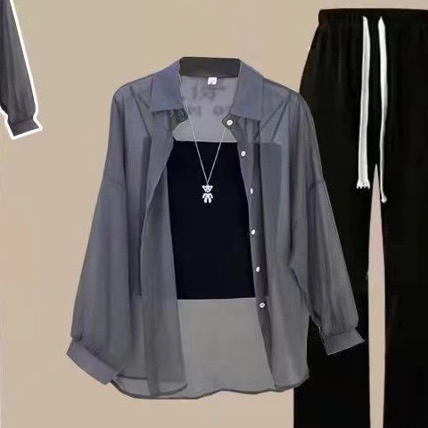 【單品/套裝】防曬襯衫吊帶牛仔短褲三件套裝-lululam