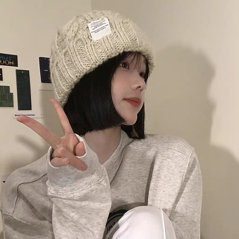 8色ins潮流顯臉小百搭粗針織麻花毛線帽子-lululam