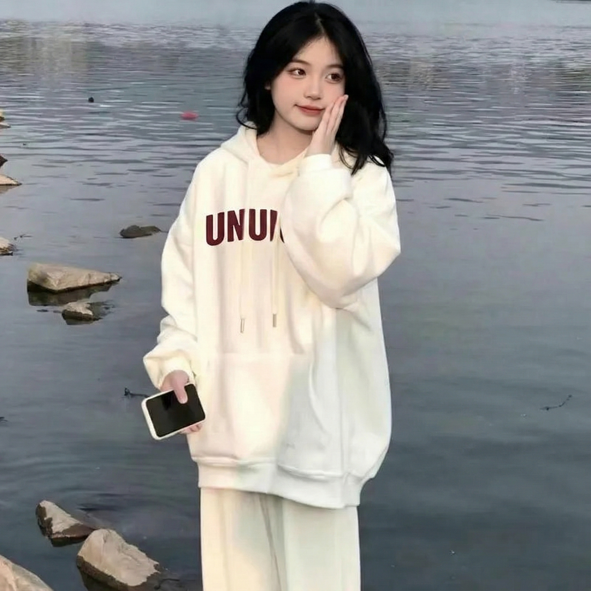 美式高街oversize字母印花重磅刷毛連帽T