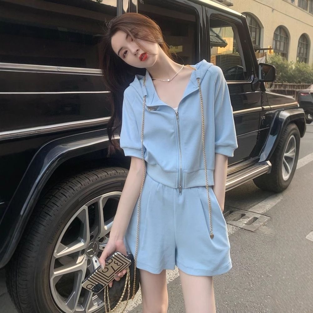 【整套】氣質休閒運動短袖短褲鹽系兩件套裝