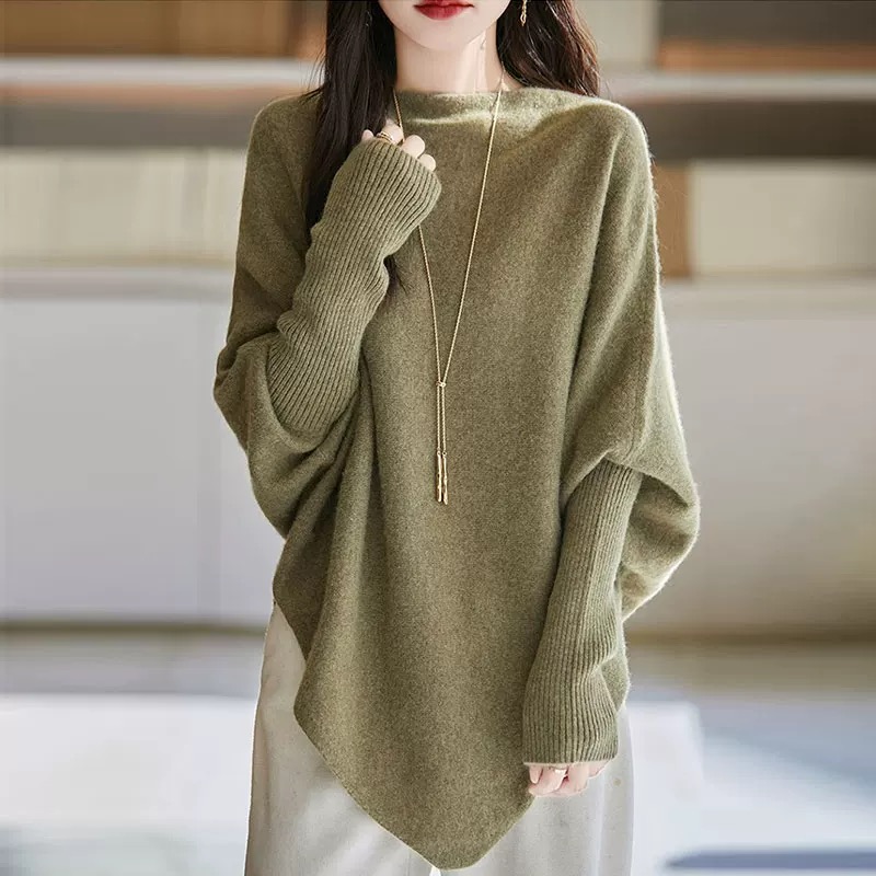 一字領氣質通勤寬鬆披肩慵懶針織衫