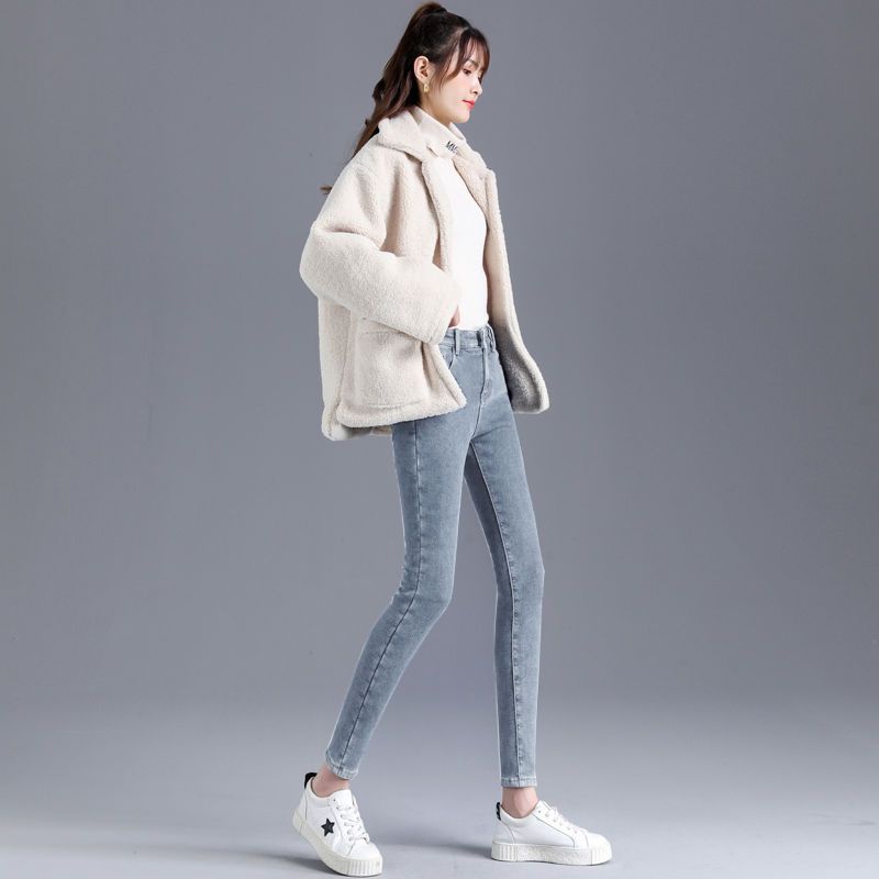 刷毛加厚高腰修身顯瘦彈力緊身小腳牛仔褲