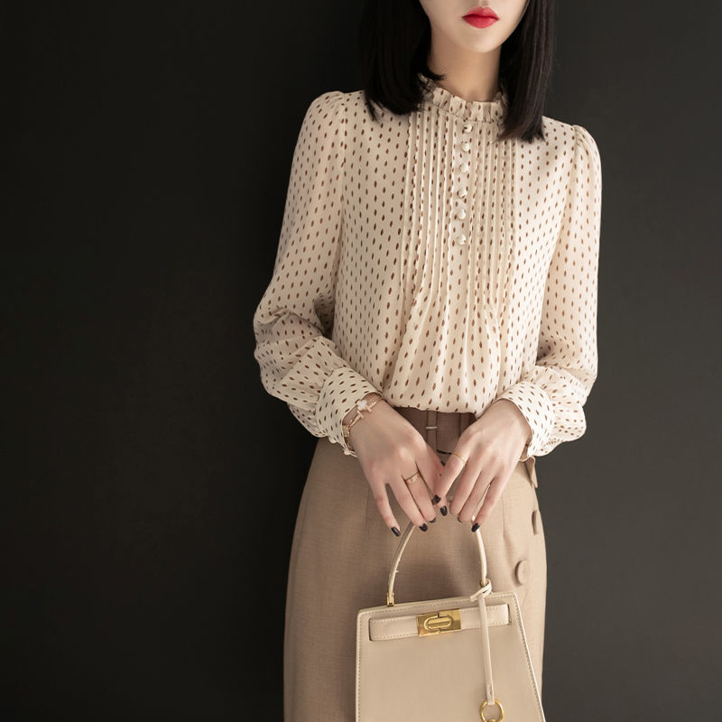 氣質寬鬆長袖時尚洋氣雪紡襯衫-lululam