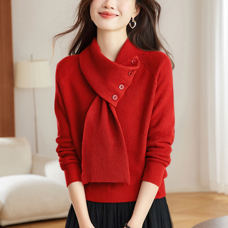 可拆圍脖設計感打底衫寬鬆針織衫