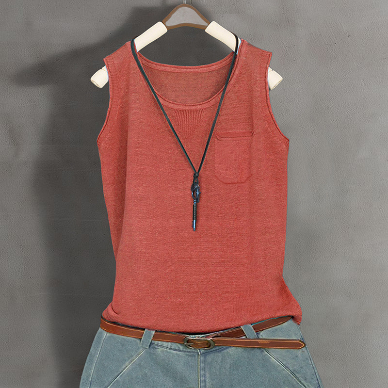 冰絲寬鬆遮肚顯瘦薄款針織吊帶背心-lululam