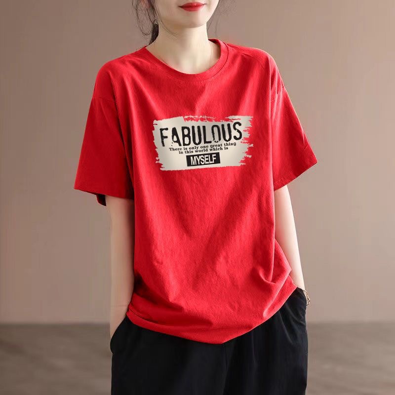 字母印花休閒ins百搭圓領短袖(4色)-lululam