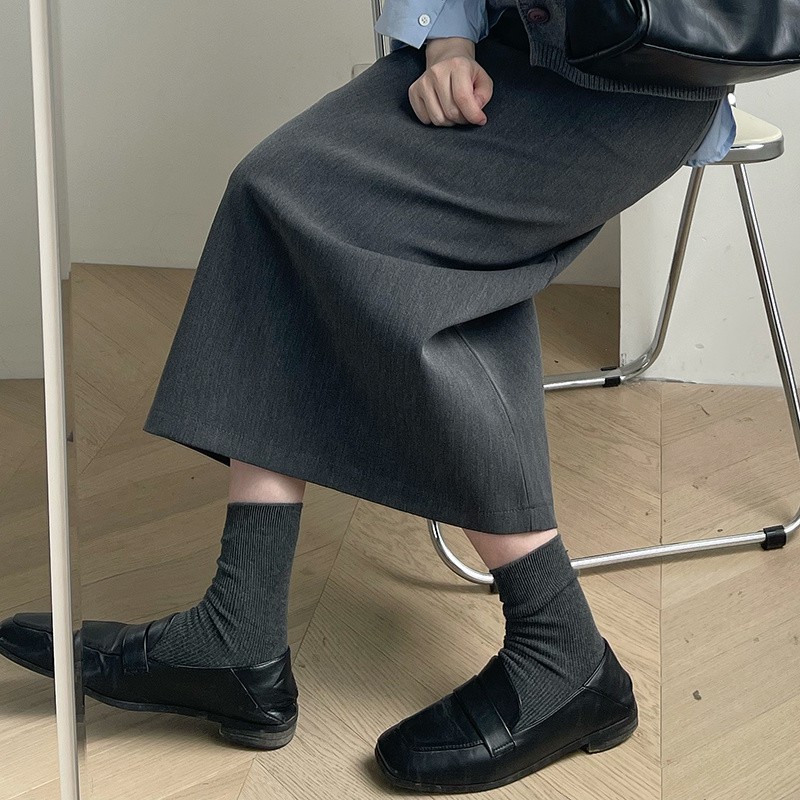 高腰中長款a字直筒裙西裝半身裙-lululam