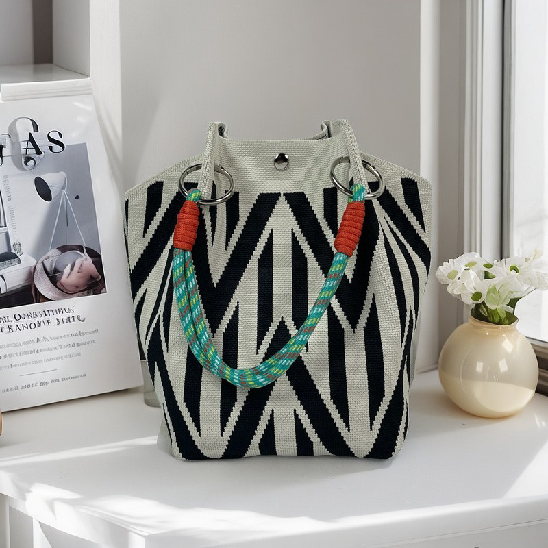 編織單肩包百搭休閒包針織托特包手提包-lululam