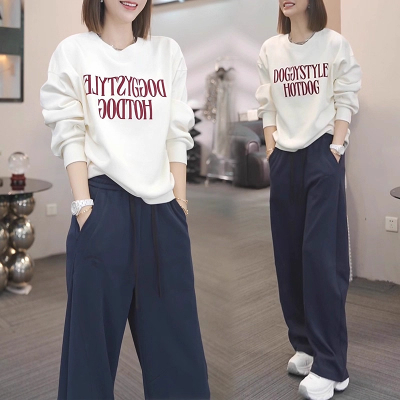 【單件/套裝】減齡字母印花長袖+闊腿褲兩件套