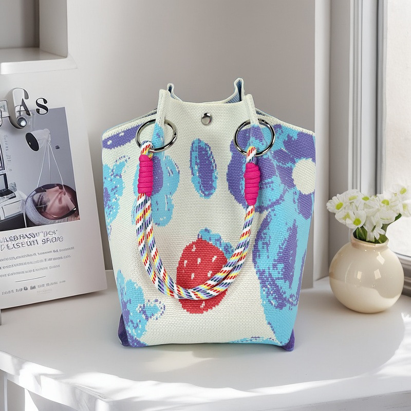 編織單肩包百搭休閒包針織托特包手提包-lululam