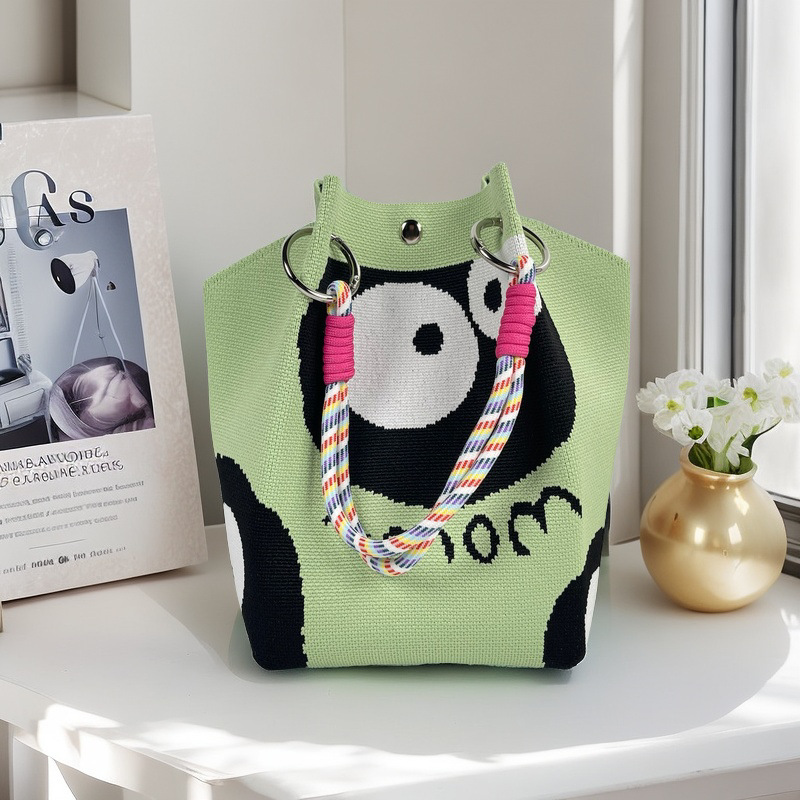 編織單肩包百搭休閒包針織托特包手提包-lululam