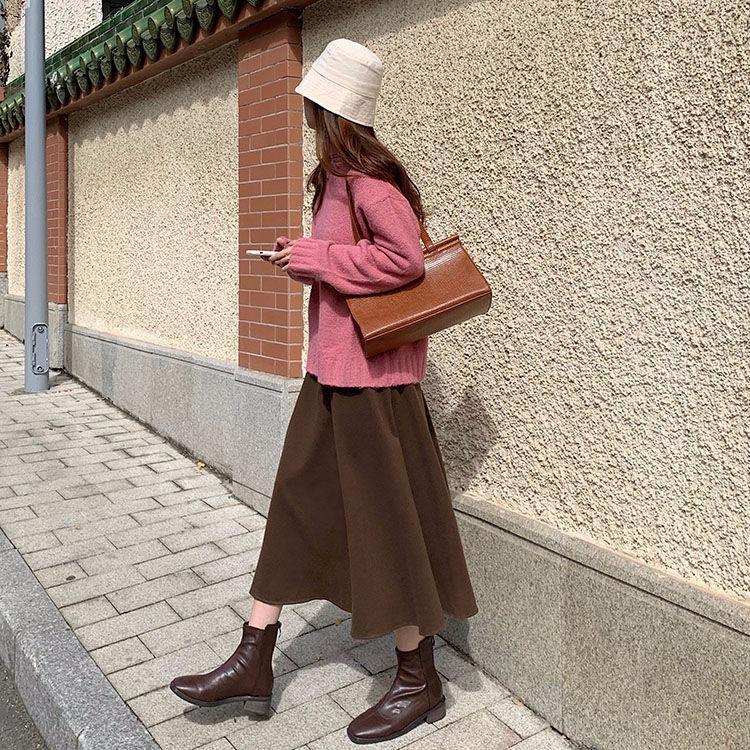 法式傘裙高腰加厚A字大擺半身裙