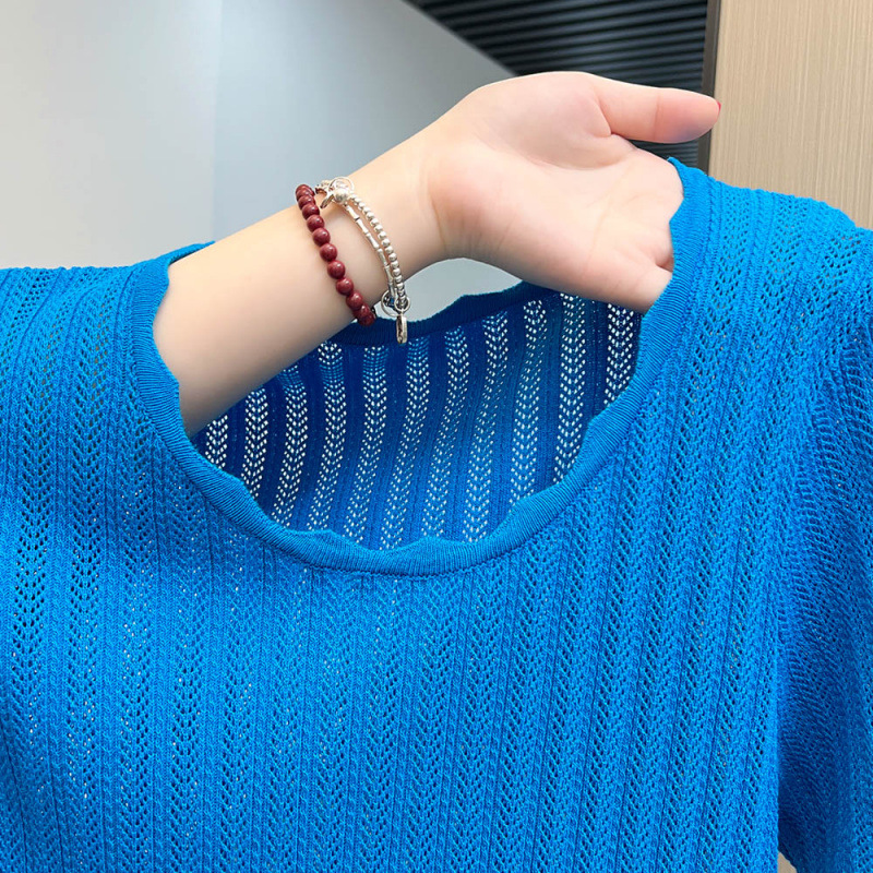 圓領洋氣溫柔氣質冰絲針織短袖