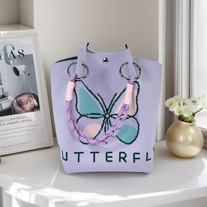 編織單肩包百搭休閒包針織托特包手提包-lululam