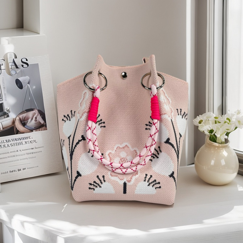 編織單肩包百搭休閒包針織托特包手提包-lululam