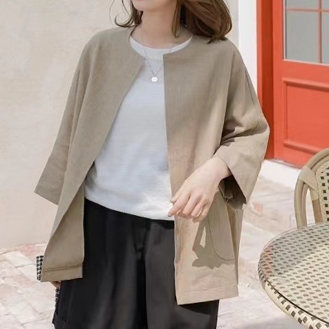 氣質優雅簡約寬松舒適七分袖薄款短外套-lululam