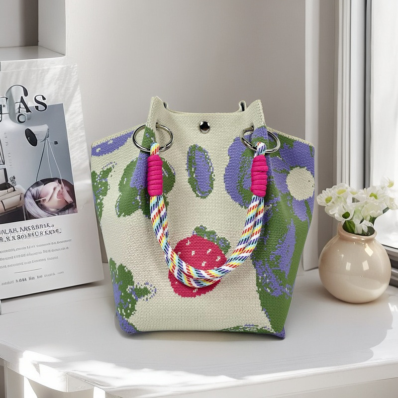 編織單肩包百搭休閒包針織托特包手提包-lululam