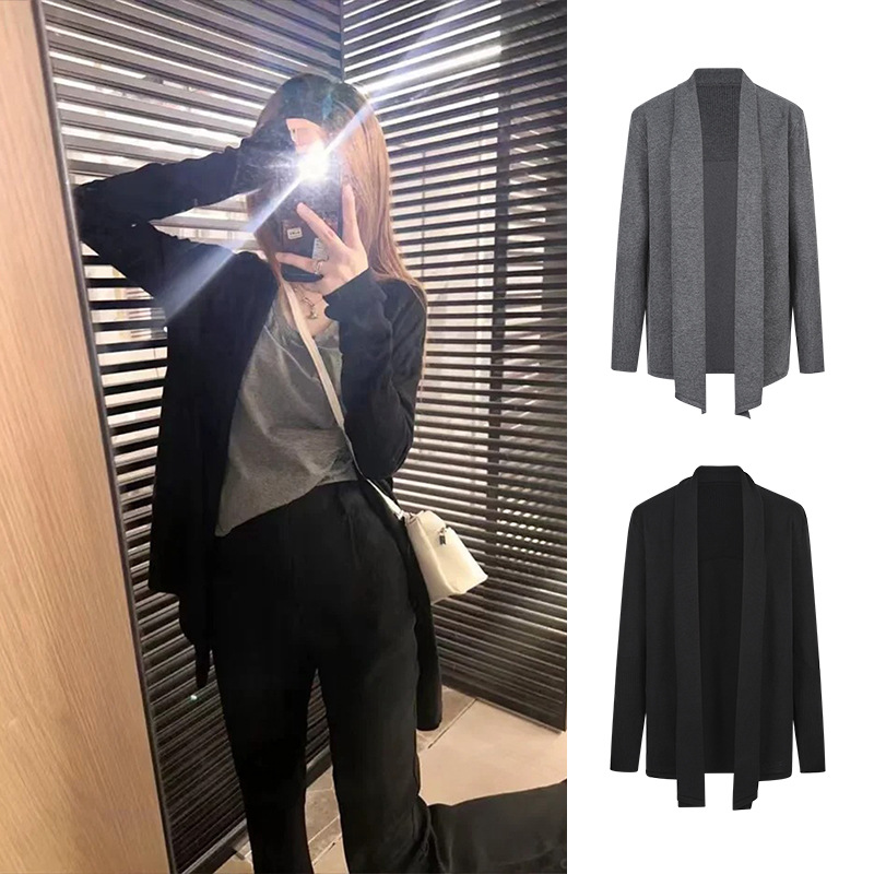 韓版寬鬆休閑中長款外套薄款毛衣針織開衫-lululam