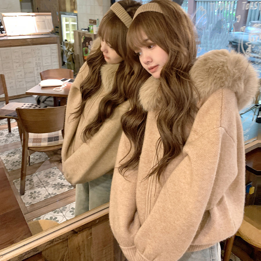 大毛領外套寬鬆顯瘦軟糯毛衣針織開衫