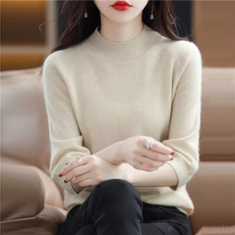 半高領套頭打底衫寬鬆七分袖內搭針織毛衣