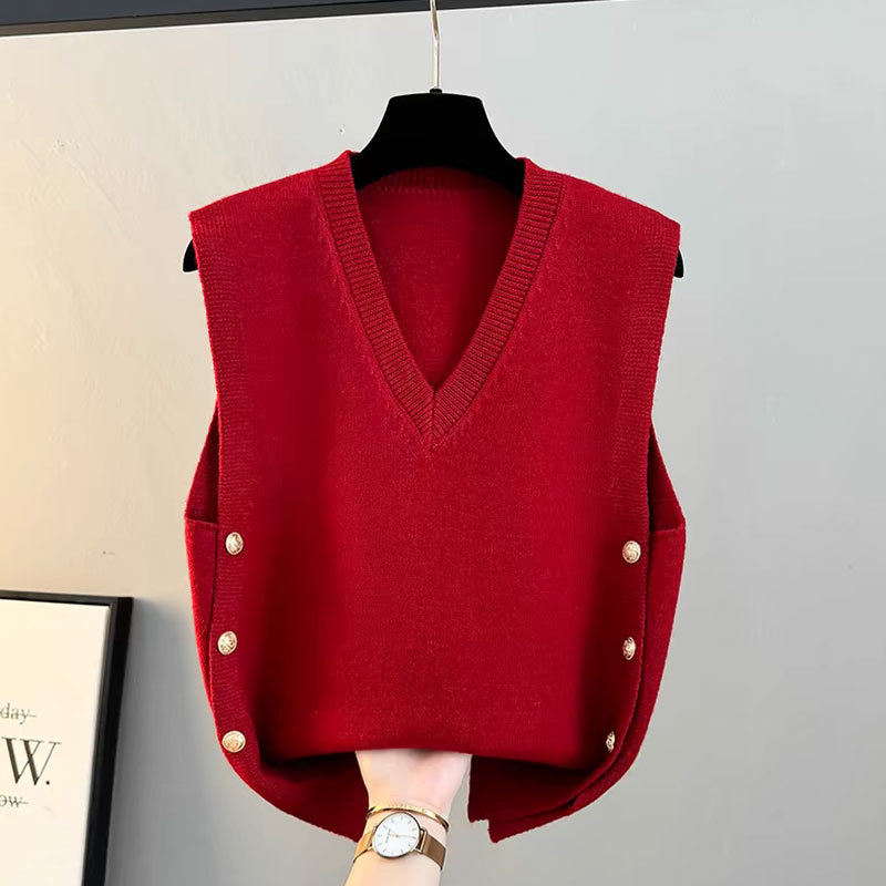 日韓針織背心寬鬆休閒百搭疊穿坎肩馬甲