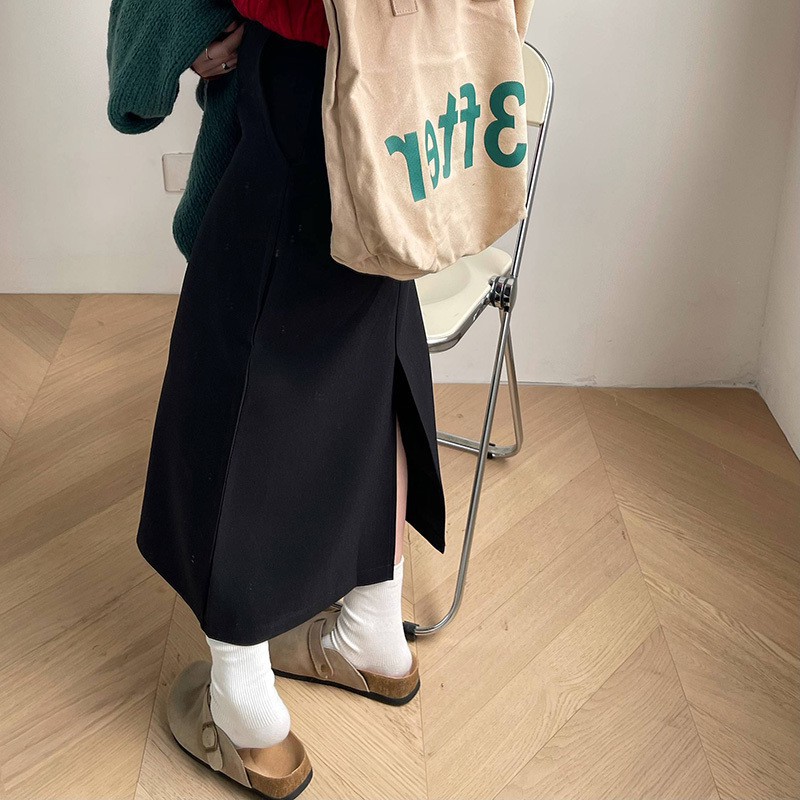 高腰中長款a字直筒裙西裝半身裙-lululam