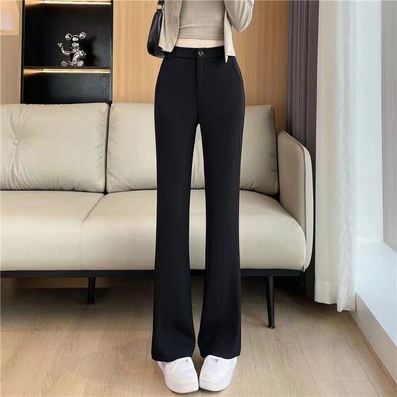 高腰修身顯瘦垂感彈力西裝微喇叭褲-lululam