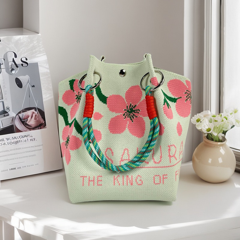 編織單肩包百搭休閒包針織托特包手提包-lululam