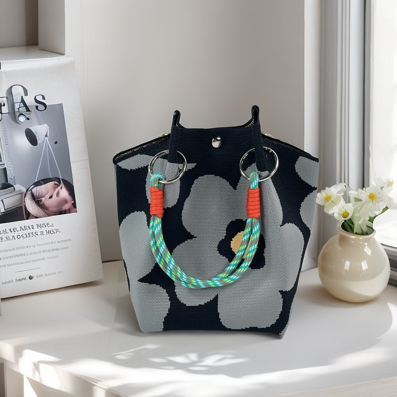 編織單肩包百搭休閒包針織托特包手提包-lululam