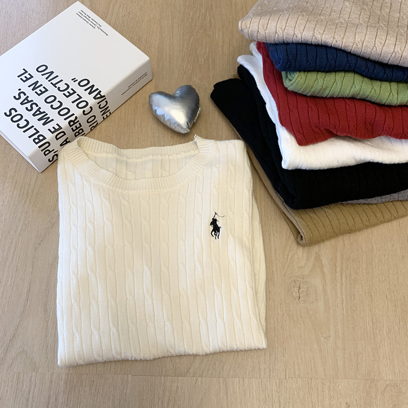 軟糯親膚小馬刺繡麻花針織衫百搭短袖