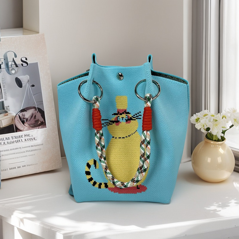 編織單肩包百搭休閒包針織托特包手提包-lululam