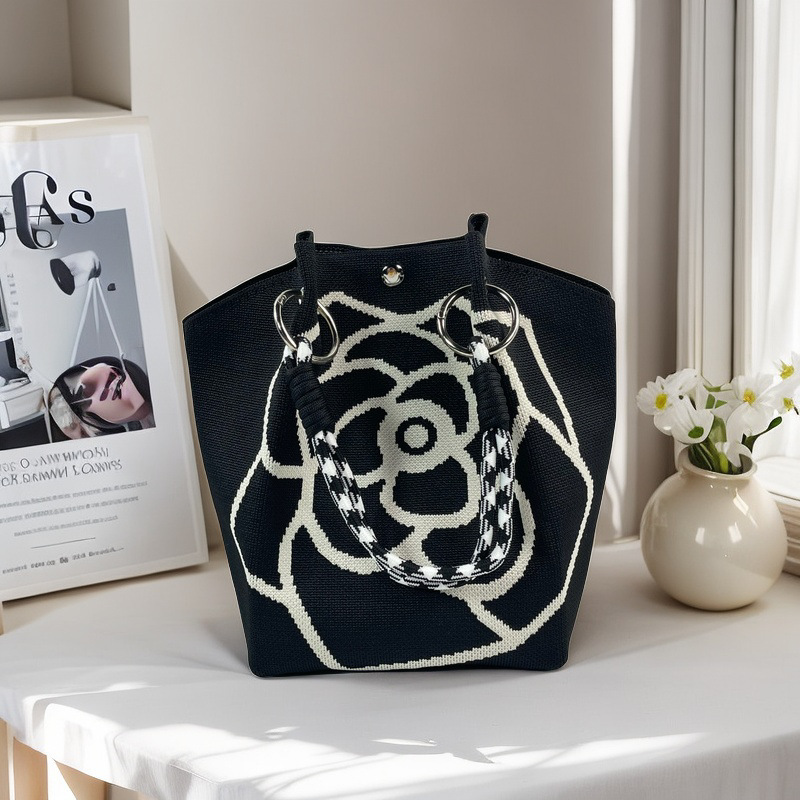 編織單肩包百搭休閒包針織托特包手提包-lululam