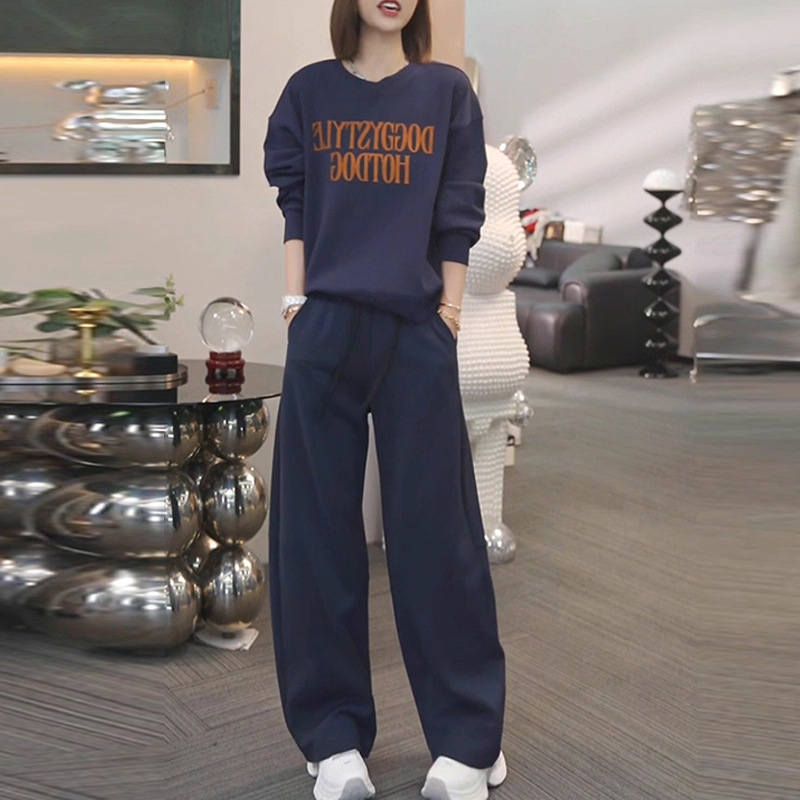 【單件/套裝】減齡字母印花長袖+闊腿褲兩件套