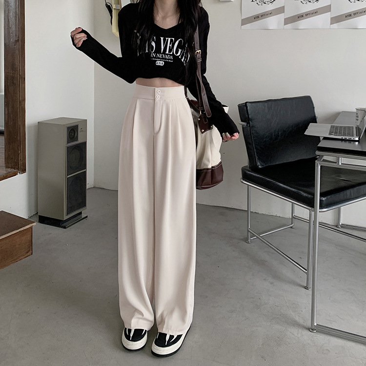鬆緊高腰闊腿寬鬆顯瘦垂感休閒西裝褲