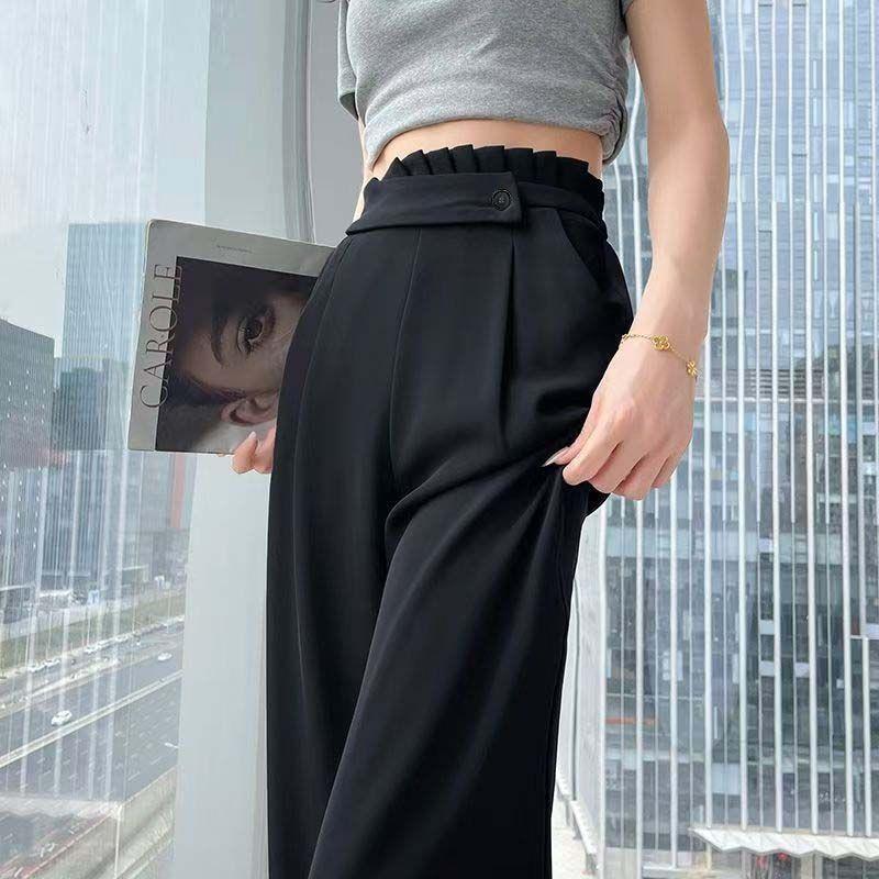 復古鬆弛感百搭高腰直筒垂感休閒闊腿褲-lululam