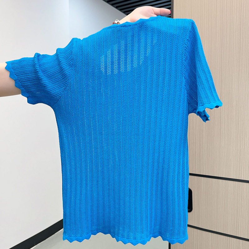 圓領洋氣溫柔氣質冰絲針織短袖