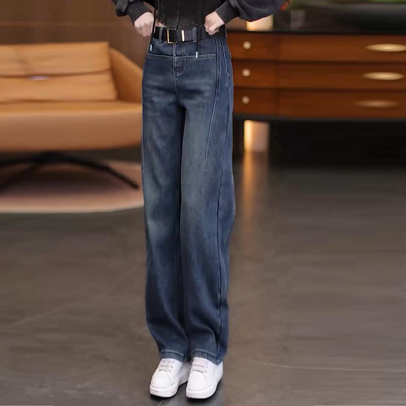 顯瘦復古高腰彎刀褲香蕉褲闊腿寬鬆牛仔褲-lululam