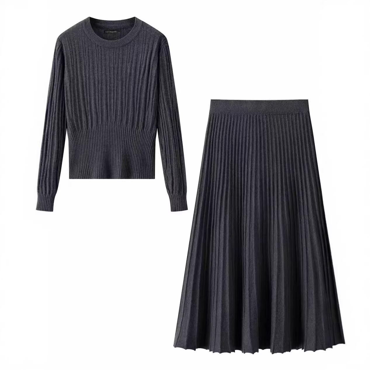 【整套】法式高級感收腰顯瘦針織毛衣+氣質半身長裙兩件套裝