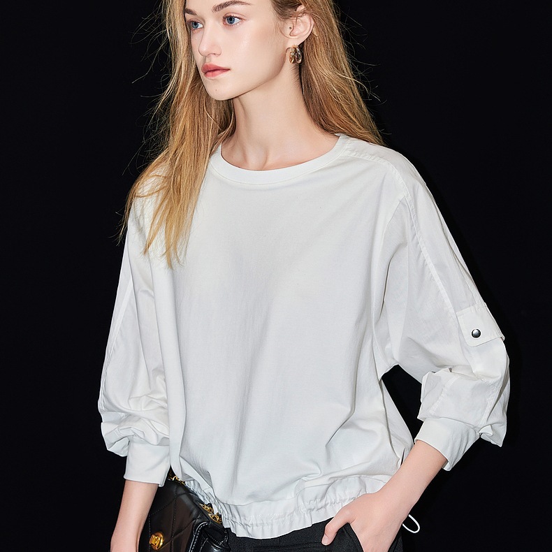 簡約風設計感時尚拼接下擺鬆緊襯衫